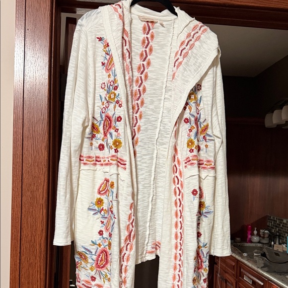 Soft Surroundings Sweaters - Soft Surroundings Cream Hooded Cardigan with Multicolor Floral Embroidery
